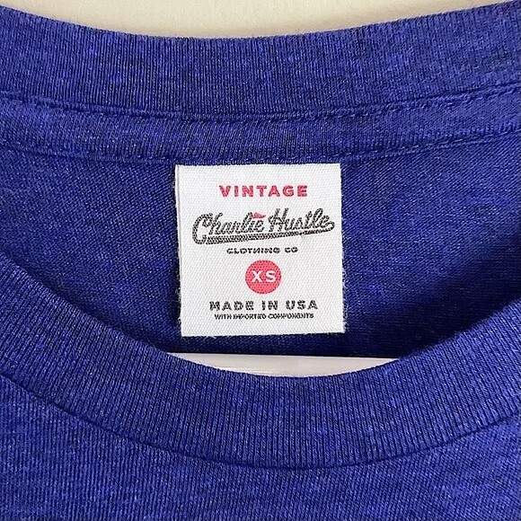 Charlie Hustle Blue KC Tee Shirt Heart Ladies Sz XS Slim Kansas City Local New - Picture 2 of 5